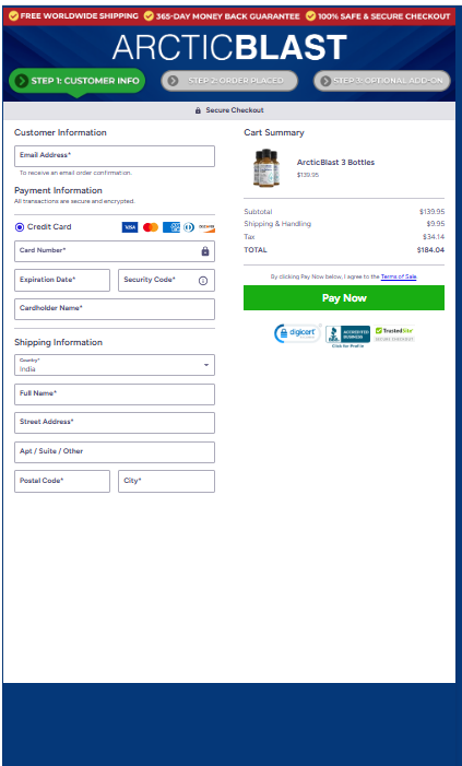 ArcticBlast order page